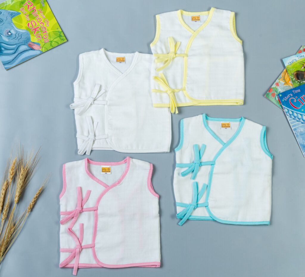 Double Muslin Organic Cotton summer Sleeveless Tops for Newborn Baby from Litle Sudhams