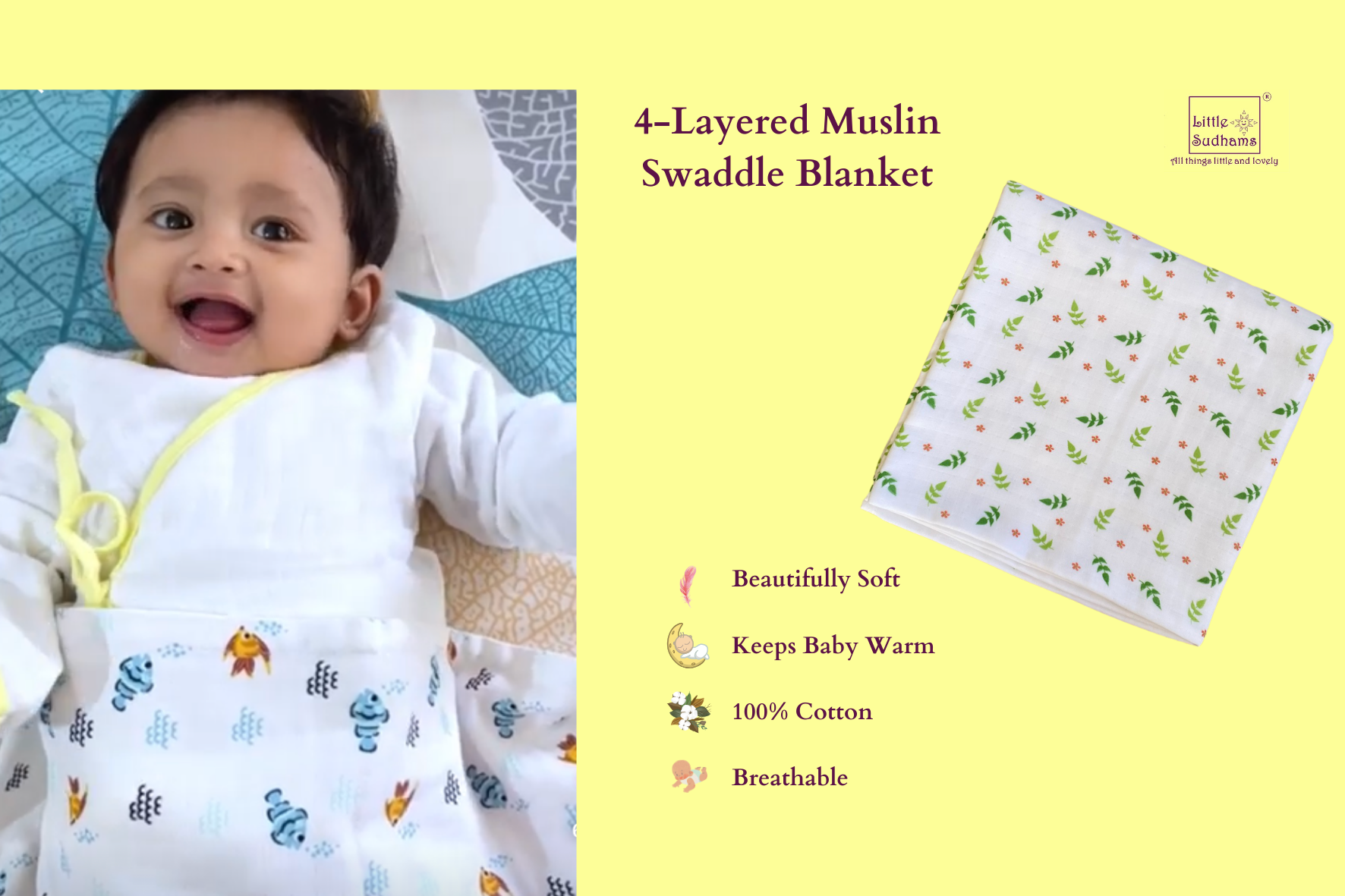 Baby Muslin Swaddle Blanket - Little Sudhams